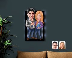 Kişiye Özel Sevgililer Karikatürlü 3D Led Işıklı Ahşap Tablo-50