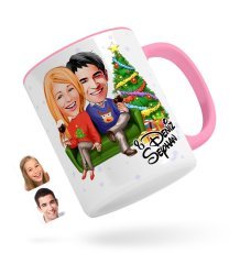 Kişiye Özel Yeni Yıl Sevgililer Karikatürlü Pembe Kupa Bardak-4