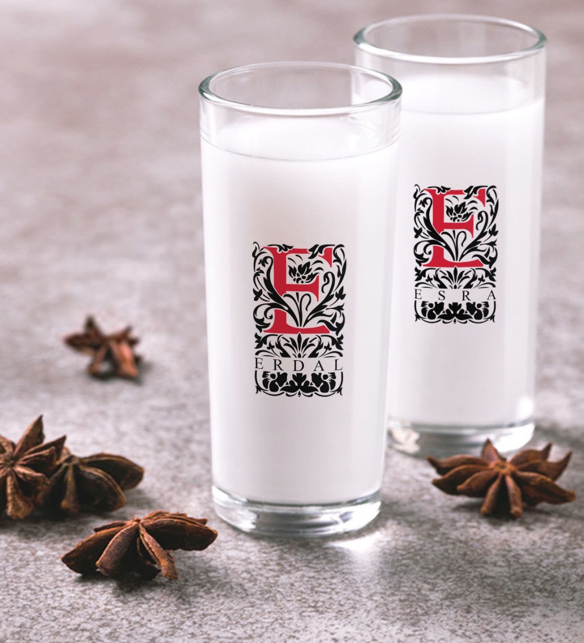 Kişiye Özel Renkli Baskılı Harfli İkili Rakı Bardağı Seti-7