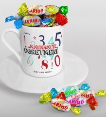 Kişiye Özel Matematik Öğretmeni Türk Kahvesi Fincanı ve Haribo Şeker Hediye Seti-4