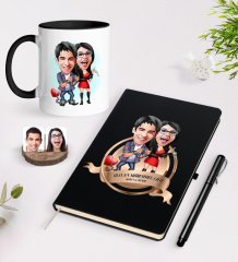 Kişiye Özel Yılın En Mükemmel Çifti Karikatürlü Siyah Defter Kalem ve Kupa Seti-1
