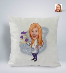 Kişiye Özel Kadın Chef Karikatürlü Kare Araç Koltuk Yastığı-2