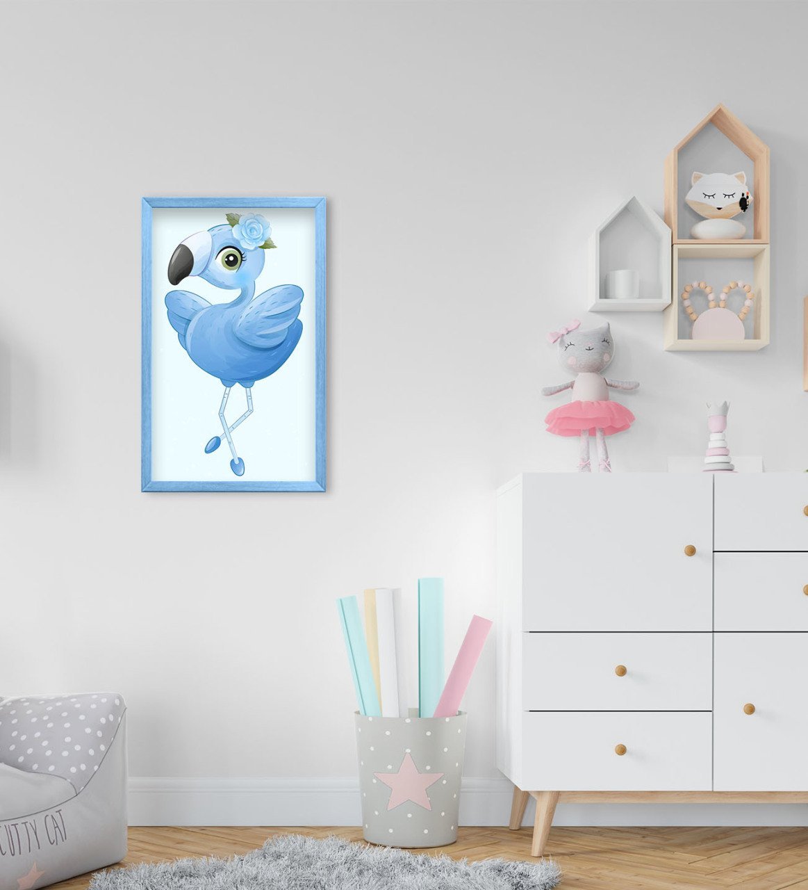 BK Home Flamingo Tasarımlı Dekoratif Mavi Ahşap Çerçeveli Çocuk Odası Tablo-4
