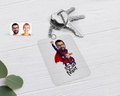 Kişiye Özel Süper Baba ve Çocuk Karikatürlü Şeffaf Pleksi Anahtarlık