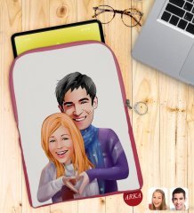 Kişiye Özel Sevgililer Karikatürlü Taşınabilir Koruyucu Tablet Kılıfı & Organizer Çanta - Pembe-89