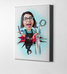 Kişiye Özel Bayan Kuaförü Karikatür Kanvas Tablo (50 x 70 cm.) 1