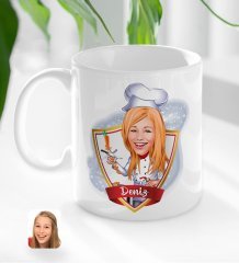 Kişiye Özel İsimli Kadın Chef Karikatürlü Beyaz Kupa Bardak-1