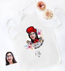 BK Gift Kişiye Özel Karikatürlü Anneler Günü Tasarımlı Beyaz Mutfak Önlüğü, Aşçı Önlüğü, Şef Önlüğü, Anneye Hediye-9