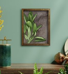BK Home Green Plant Tasarımlı Doğal Masif Ahşap Çerçeveli Tablo 45x65cm-4