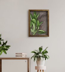 BK Home Green Plant Tasarımlı Doğal Masif Ahşap Çerçeveli Tablo 45x65cm-4