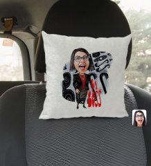Kişiye Özel Kadın Big Boss Karikatürlü Kare Araç Koltuk Yastığı-3