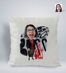 Kişiye Özel Kadın Big Boss Karikatürlü Kare Araç Koltuk Yastığı-3