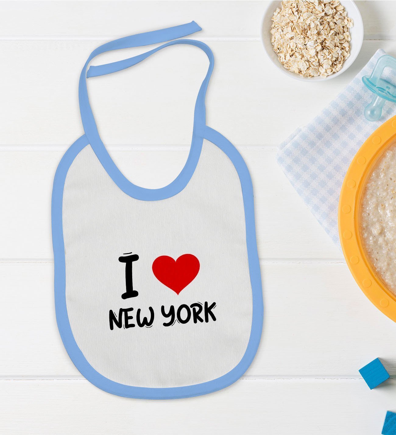 BK Kids I Love New York Tasarımlı Mavi Bebek Mama Önlüğü - Model 1