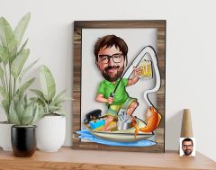 BK Gift Kişiye Özel Balıkçı Karikatürlü 3D Ahşap Tablo, Sevgiliye Hediye, Arkadaşa Hediye, Yıl Dönümü Hediyesi, Doğum Günü Hediyesi-1