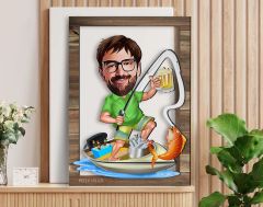 BK Gift Kişiye Özel Balıkçı Karikatürlü 3D Ahşap Tablo, Sevgiliye Hediye, Arkadaşa Hediye, Yıl Dönümü Hediyesi, Doğum Günü Hediyesi-1
