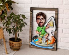 BK Gift Kişiye Özel Balıkçı Karikatürlü 3D Ahşap Tablo, Sevgiliye Hediye, Arkadaşa Hediye, Yıl Dönümü Hediyesi, Doğum Günü Hediyesi-1
