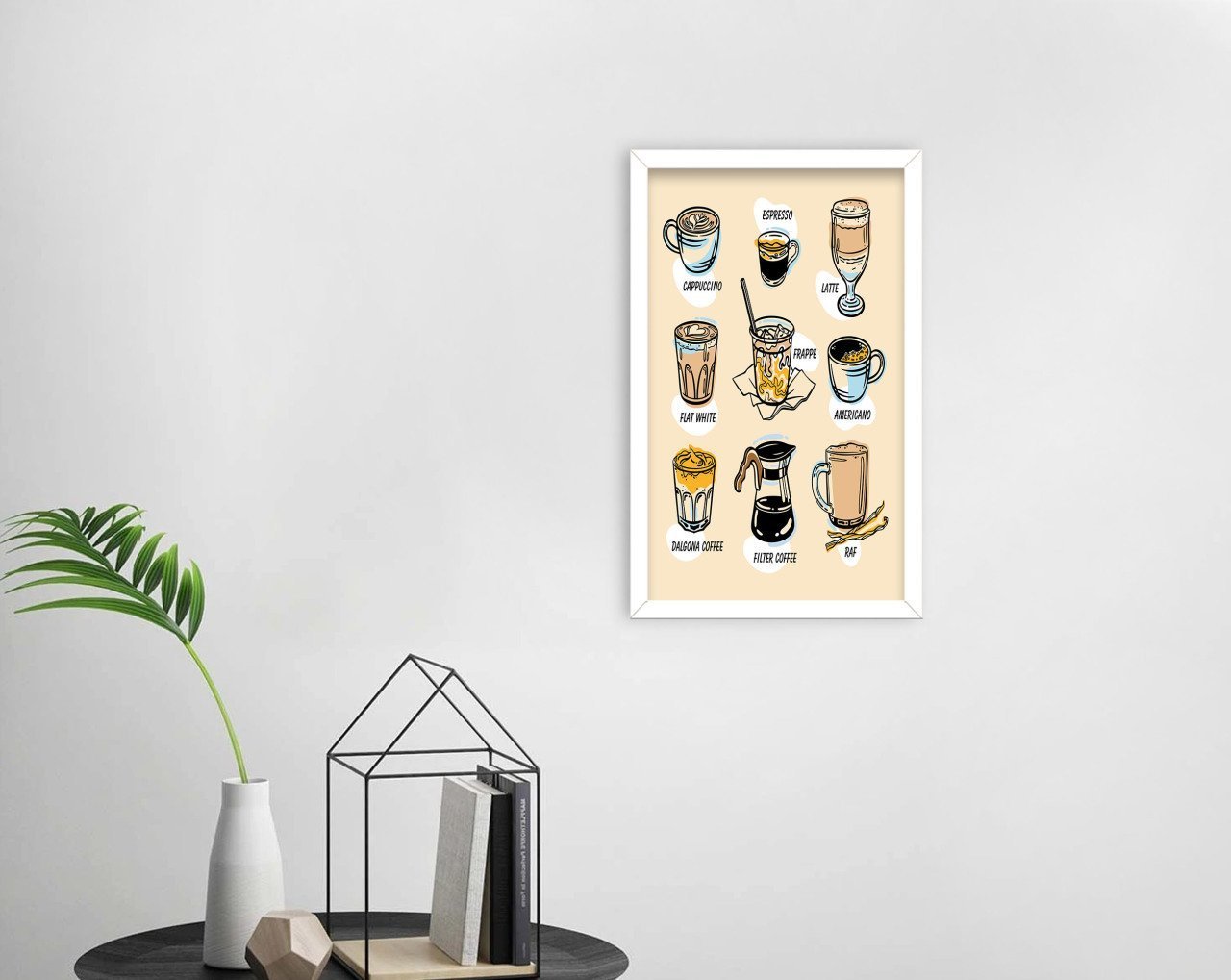 BK Home Coffee Tasarımlı Dekoratif Ahşap Beyaz Çerçeveli Tablo-23