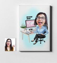 Kişiye Özel Bayan Genel Müdür Karikatür Kanvas Tablo (50 x 70 cm.) 1
