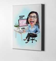 Kişiye Özel Bayan Genel Müdür Karikatür Kanvas Tablo (50 x 70 cm.) 1
