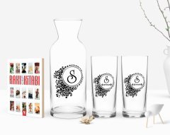 Kişiye Özel Renkli Baskılı İsimli İkili Rakı Bardağı Karaf ve Cep Kitabı Hediye Seti-114