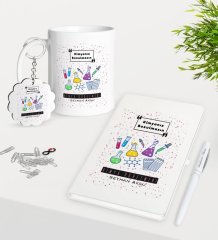 Kişiye Özel Kimya Öğretmeni Kupa Anahtarlık Beyaz Defter Kalem Hediye Seti-4