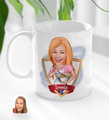 Kişiye Özel İsimli Kadın Chef Karikatürlü Beyaz Kupa Bardak