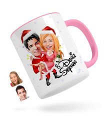 Kişiye Özel Yeni Yıl Sevgililer Karikatürlü Pembe Kupa Bardak-2