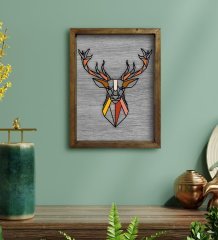 BK Home Geyik Tasarımlı Doğal Masif Ahşap Çerçeveli Tablo 45x65cm-2