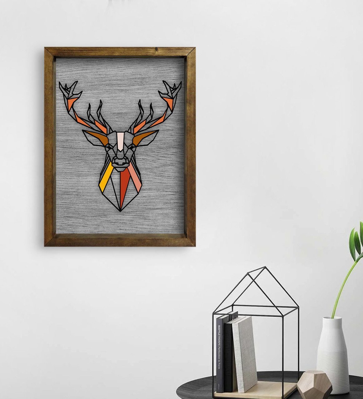 BK Home Geyik Tasarımlı Doğal Masif Ahşap Çerçeveli Tablo 45x65cm-2