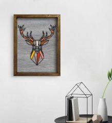 BK Home Geyik Tasarımlı Doğal Masif Ahşap Çerçeveli Tablo 45x65cm-2