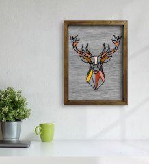 BK Home Geyik Tasarımlı Doğal Masif Ahşap Çerçeveli Tablo 45x65cm-2