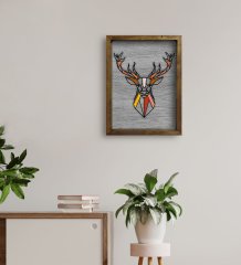 BK Home Geyik Tasarımlı Doğal Masif Ahşap Çerçeveli Tablo 45x65cm-2