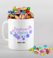 Kişiye Özel Öğretmenler Gününüz Kutlu Olsun Kupa ve Haribo Şeker Hediye Seti-3