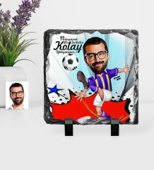 Kişiye Özel Bay Futbolcu Sarı Lacivert Karikatürlü Dekoratif Doğal Taş - 1