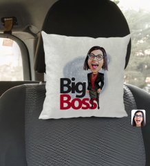 Kişiye Özel Kadın Big Boss Karikatürlü Kare Araç Koltuk Yastığı-2