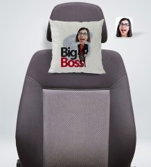 Kişiye Özel Kadın Big Boss Karikatürlü Kare Araç Koltuk Yastığı-2