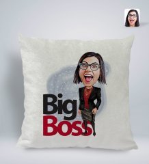 Kişiye Özel Kadın Big Boss Karikatürlü Kare Araç Koltuk Yastığı-2