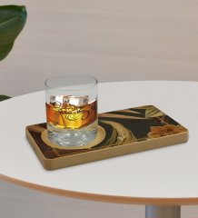 Kişiye Özel Çiçekler Tasarımlı Doğal Ahşap Tabaklı Viski Bardağı Sunum Seti Model 4