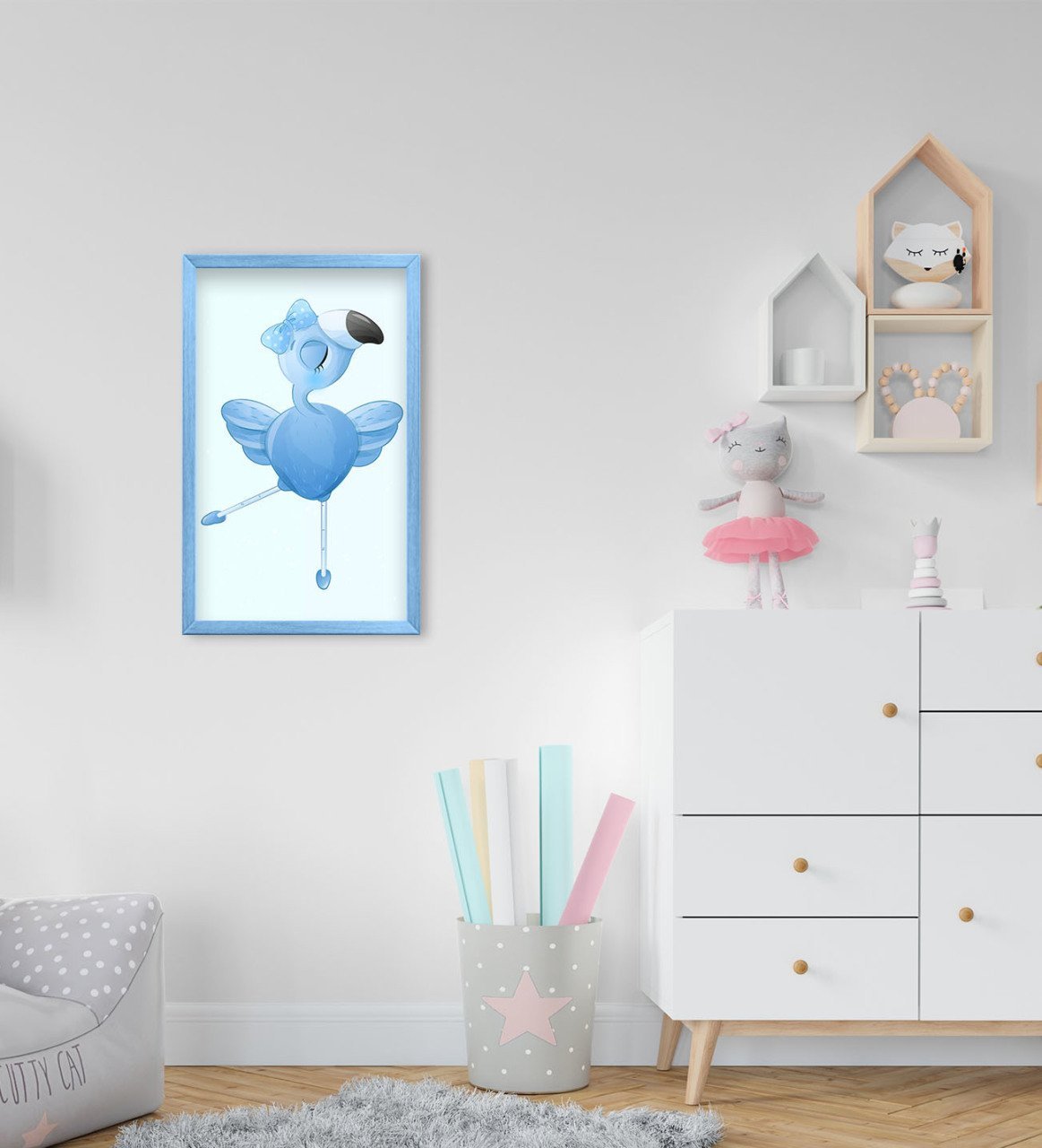 BK Home Flamingo Tasarımlı Dekoratif Mavi Ahşap Çerçeveli Çocuk Odası Tablo-2