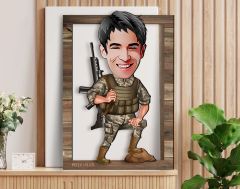 BK Gift Kişiye Özel Asker Karikatürlü 3D Ahşap Tablo, Sevgiliye Hediye, Arkadaşa Hediye, Yıl Dönümü Hediyesi, Doğum Günü Hediyesi-4