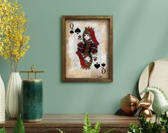 BK Home İskambil Tasarımlı Doğal Masif Ahşap Çerçeveli Tablo 45x65cm-2