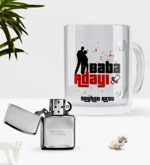 Kişiye Özel Baba Adayı Cam Kupa Bardak Benzinli Metal Çakmak Seti-1