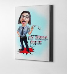 Kişiye Özel Bayan En Güzel Polis Karikatür Kanvas Tablo (50 x 70 cm.) 1