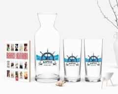 Kişiye Özel Renkli Baskılı Kaptan Tasarımlı İkili Rakı Bardağı Karaf ve Cep Kitabı Hediye Seti-9