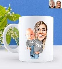 Kişiye Özel Anne ve Bebek Karikatürlü Beyaz Kupa Bardak-2
