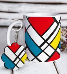 Kişiye Özel Mondrian Beyaz Kupa ve Anahtarlık Hediye Seti-3