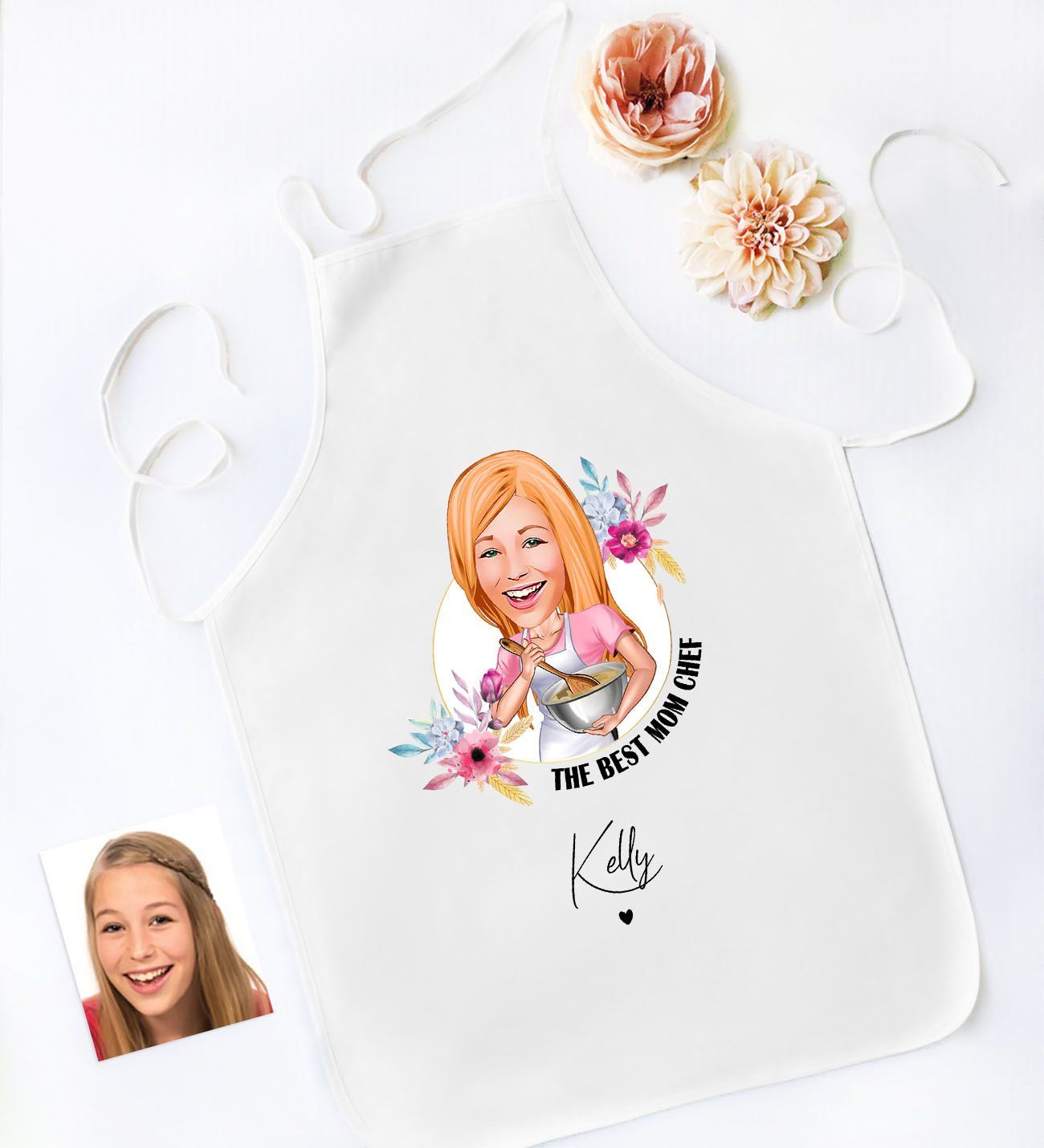 BK Gift Kişiye Özel Karikatürlü Anneler Günü Tasarımlı Beyaz Mutfak Önlüğü, Aşçı Önlüğü, Şef Önlüğü, Anneye Hediye-7