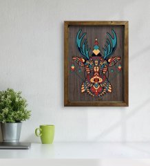 BK Home Geyik Tasarımlı Doğal Masif Ahşap Çerçeveli Tablo 45x65cm-1