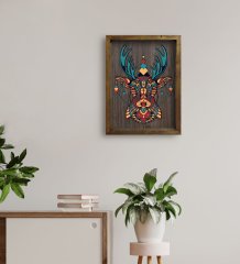 BK Home Geyik Tasarımlı Doğal Masif Ahşap Çerçeveli Tablo 45x65cm-1