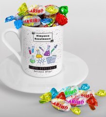 Kişiye Özel Kimya Öğretmeni Türk Kahvesi Fincanı ve Haribo Şeker Hediye Seti-4